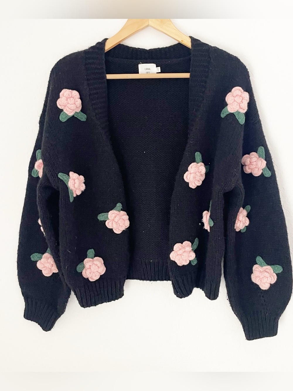 Luna Ivy crocheted rose cardigan size Small